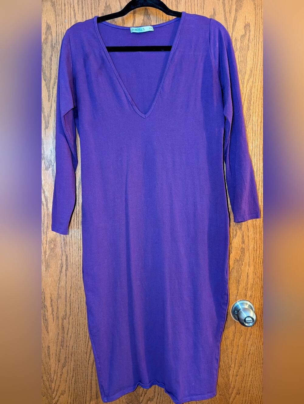 Rebdolls Purple V-Neck Long Sleeve Midi Dress